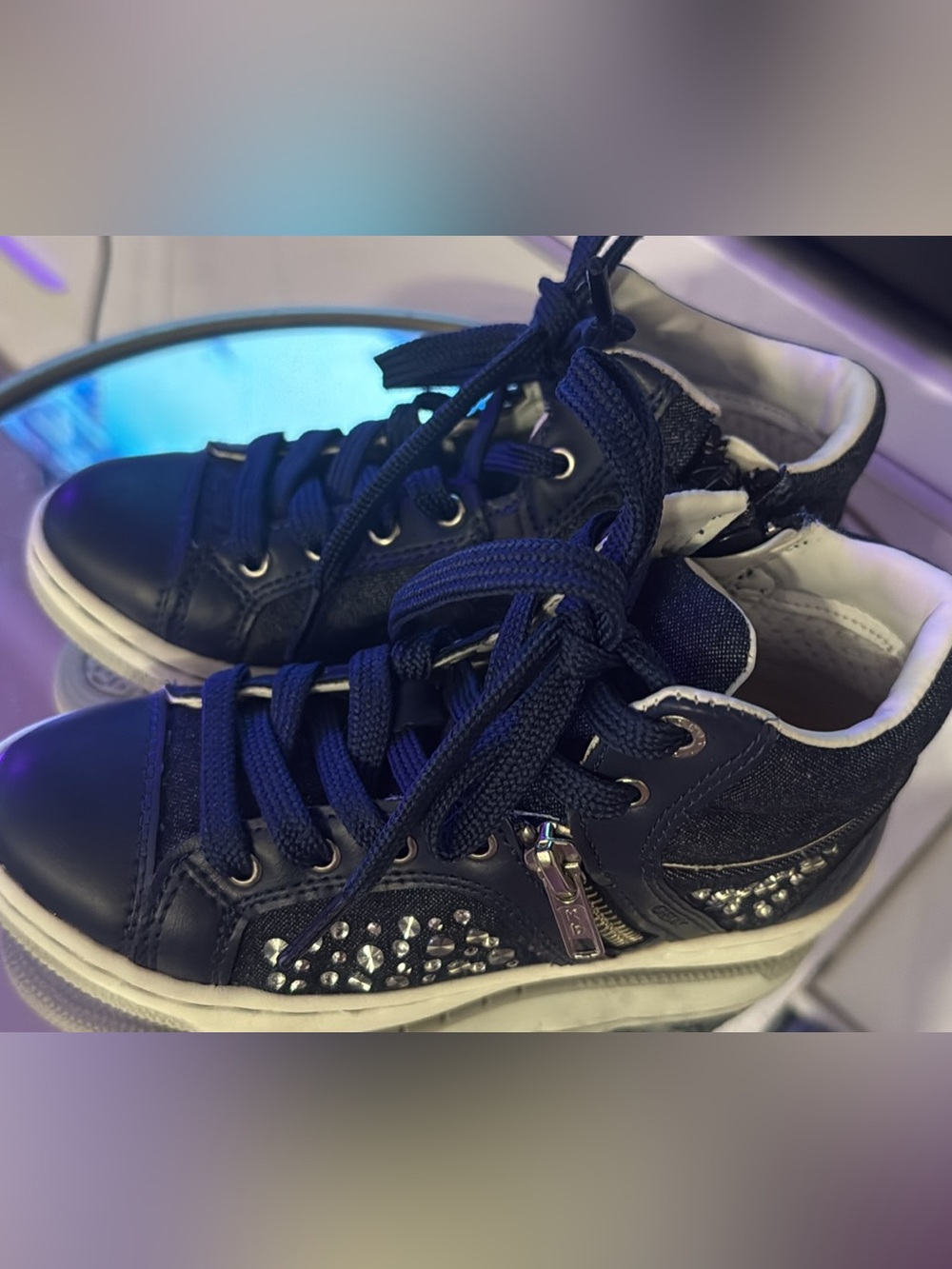 Geox Navy High-Top Kids' Sneakers with Crystal Studs